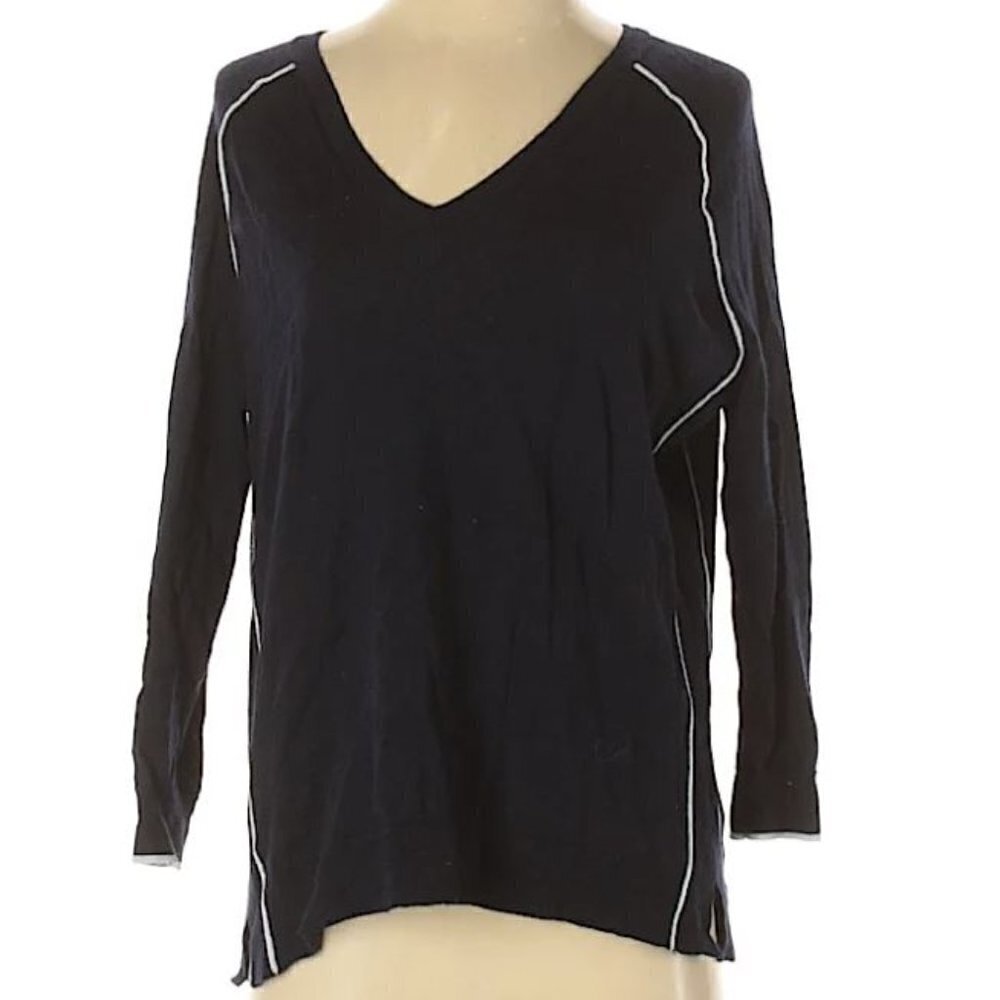 J. Crew Striped V-Neck Merino Wool Sweater Small